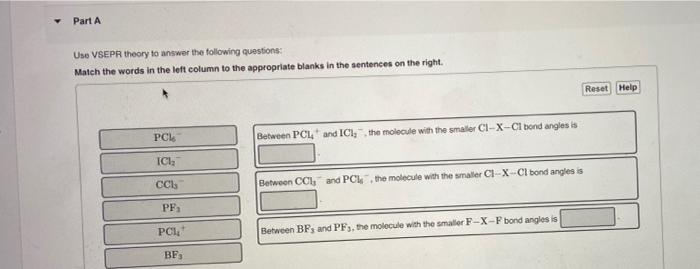 Solved Part A Use VSEPR Theory To Answer The Following | Chegg.com