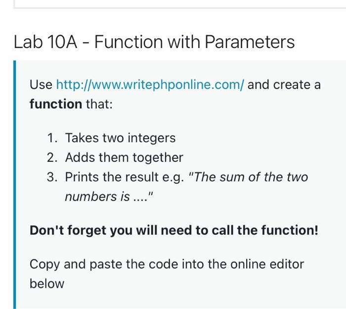 Solved Lab 10A - Function with Parameters Use | Chegg.com