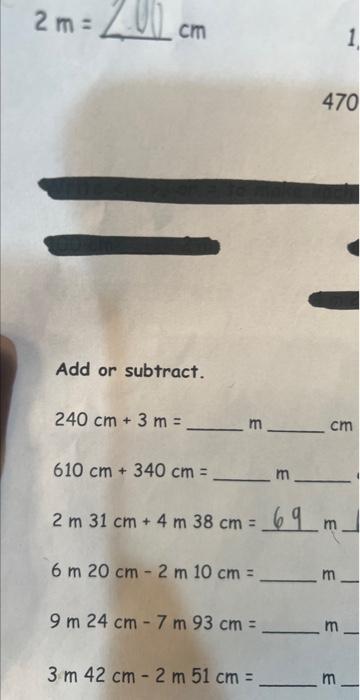 Solved 2 M 2 Cm Add Or Subtract 240 Cm 3 M m610 Cm 340 Chegg