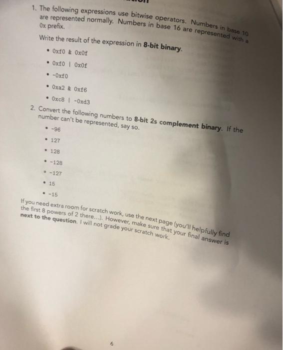 Solved 1. The Following Expressions Use Bitwise Operators. | Chegg.com