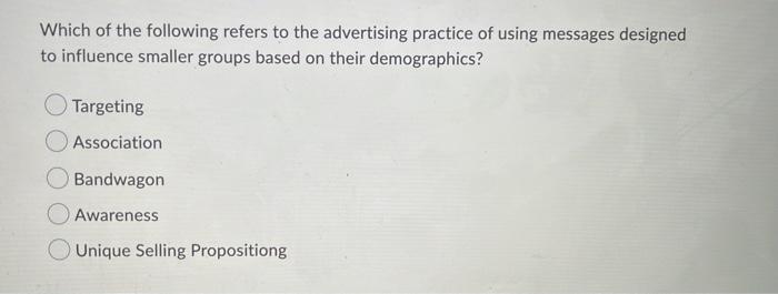 Solved Which Of The Following Refers To The Advertising Chegg