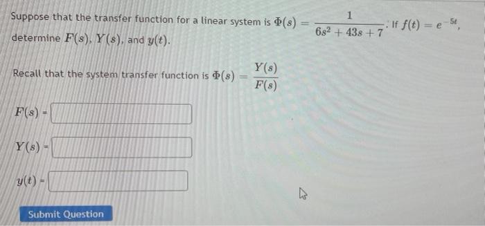 Solved Suppose that the transfer function for a linear | Chegg.com