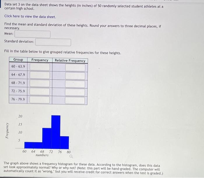 Solved Data set 3 on the data sheet shows the heights (in | Chegg.com