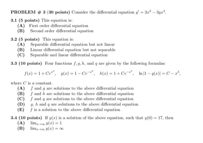 Solved PROBLEM #3 (30 points) Consider the differential | Chegg.com