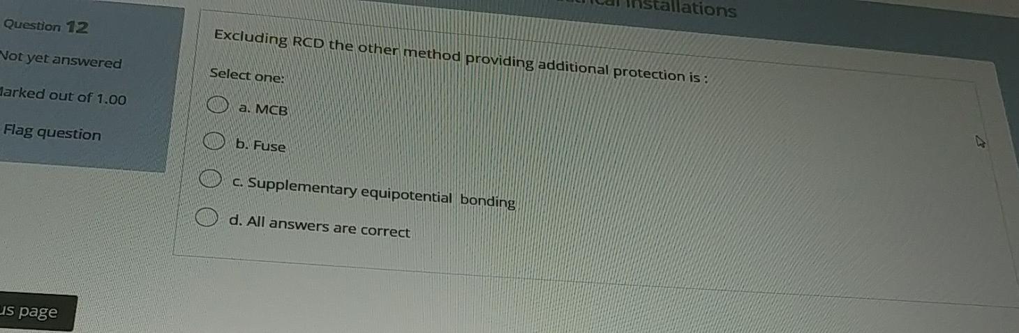 Solved stallations Question 12 Excluding RCD the other | Chegg.com