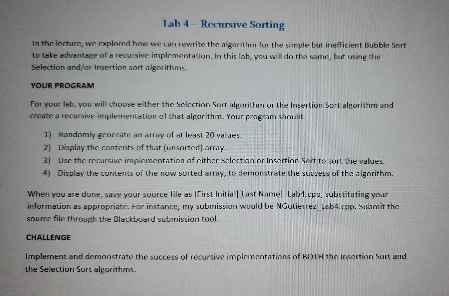 Solved Lab 4 Recursive Sorting In the lecture, we explored | Chegg.com