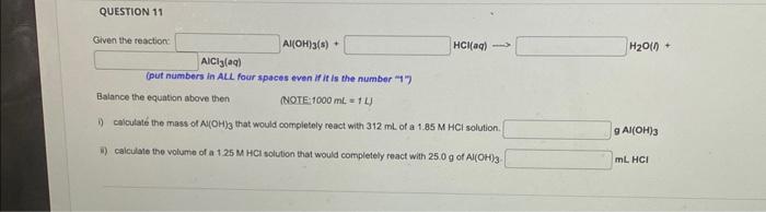 Solved Given the reaction AlCl3(∘q) Al(OH)3( s) + HCl(aq) | Chegg.com