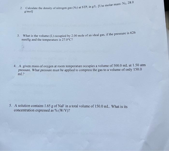 Solved 2. Calculate the density of nitrogen gas (N₂) at STP, Chegg