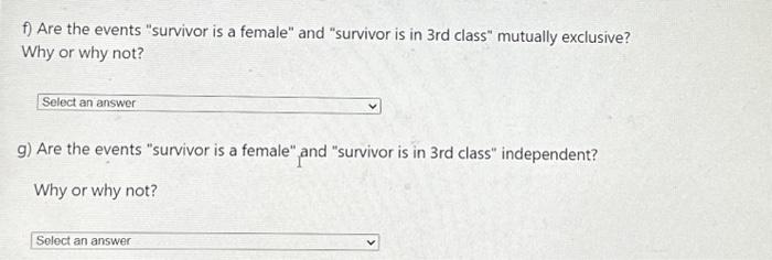 Solved The number of people who survived the Titanic based | Chegg.com