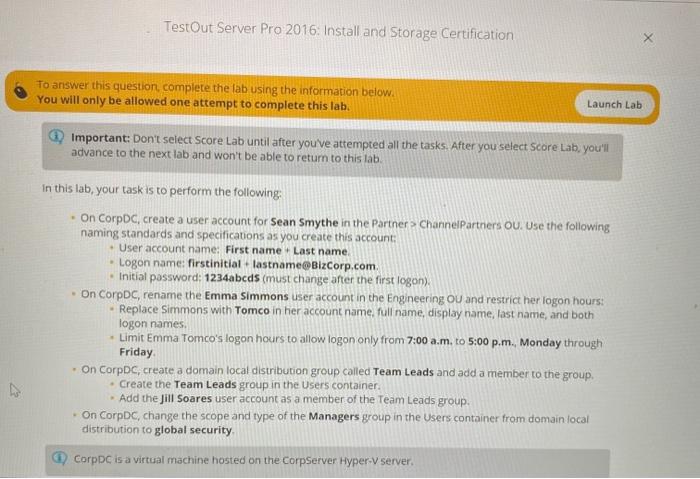 Solved TestOut Server Pro 2016 Install and Storage Chegg com