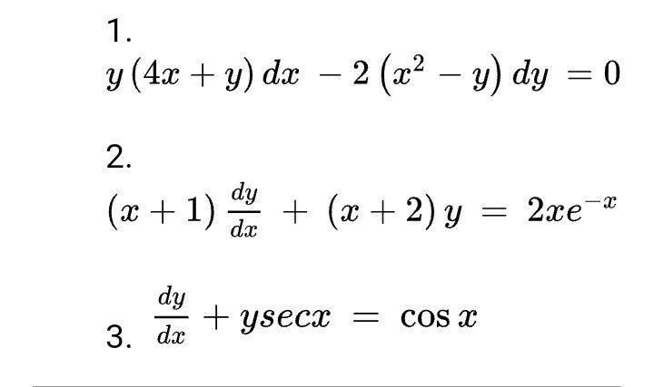 Solved 1 Y 4x Y Dx 2 X2 Y Dy 0 2 X 1 X Chegg Com