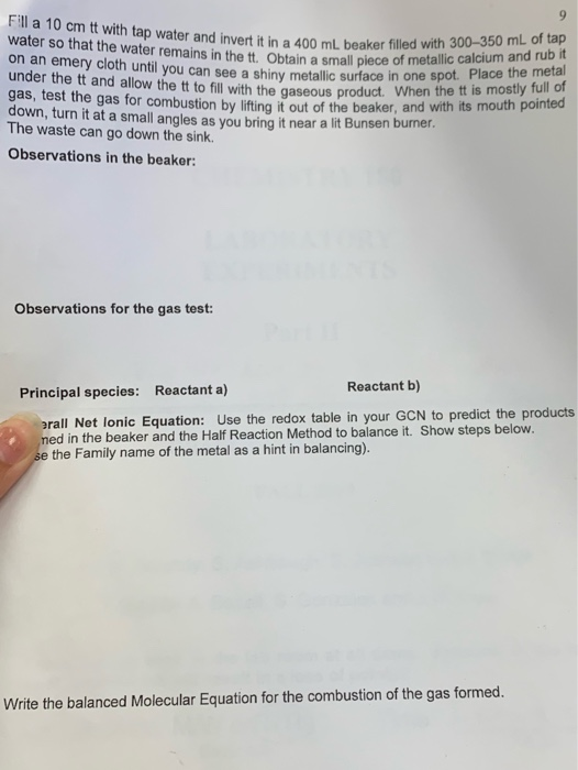 Solved Fill A 10 Cm Tt With Tap Water And Invert It In A 400 Chegg Com