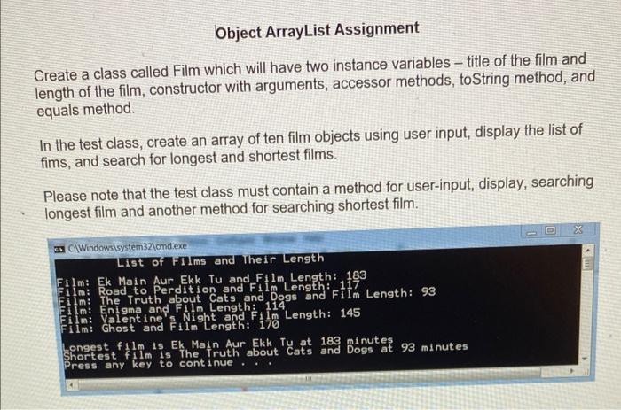 Solved Object ArrayList Assignment Cteate a class called | Chegg.com