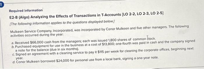 Solved Required information E2-8 (Algo) Analyzing the | Chegg.com