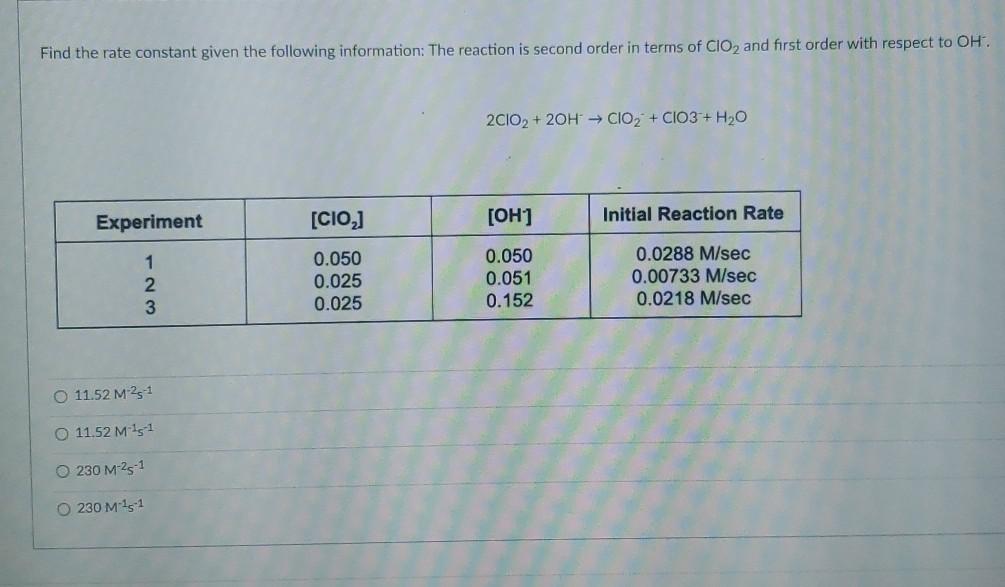 Solved Find the rate constant given the following | Chegg.com