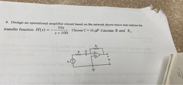 Solved 4. Design an operational amplifier circuit based on | Chegg.com
