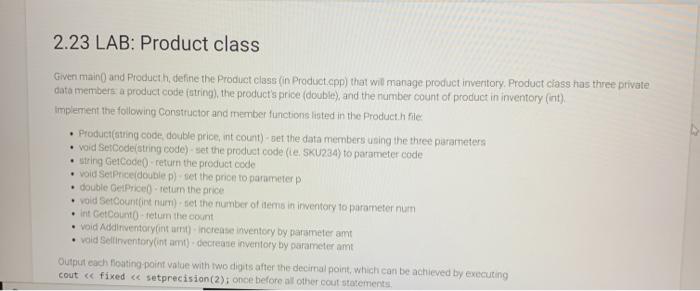 Solved 2.23 LAB: Product class Given main() and Producth, | Chegg.com
