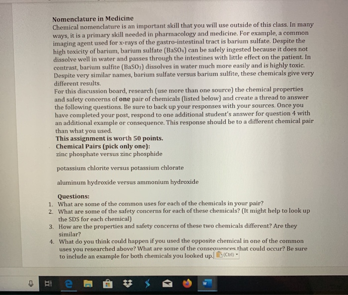 Solved Nomenclature in Medicine Chemical nomenclature is an | Chegg.com