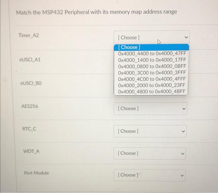 Solved Match the MSP432 Peripheral with its memory map | Chegg.com