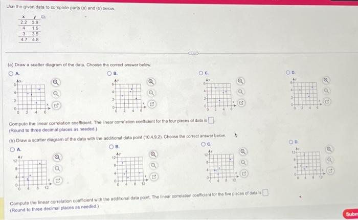 Solved Use The Given Data To Complete Parts (a) And (b) | Chegg.com