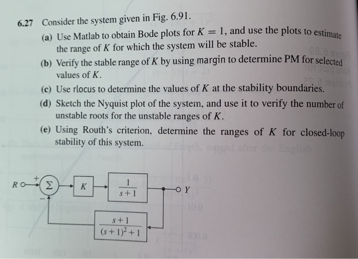 Solved (a) Use Matlab to obtain Bode plots for K = 1, and | Chegg.com