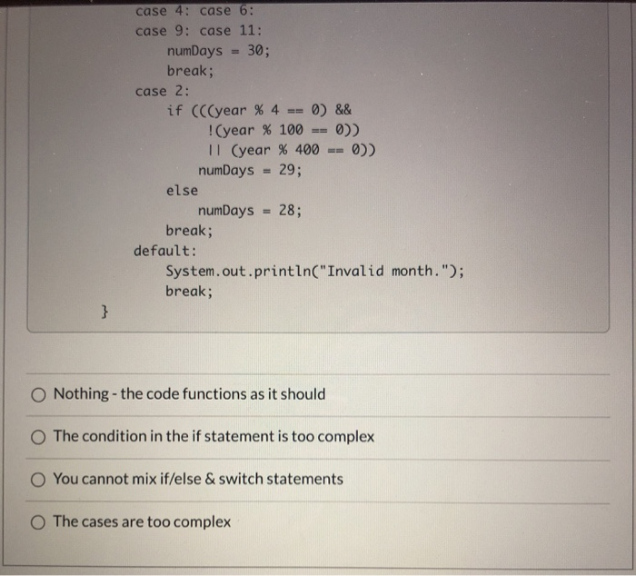 Solved What's wrong with the following code? switch (month) | Chegg.com