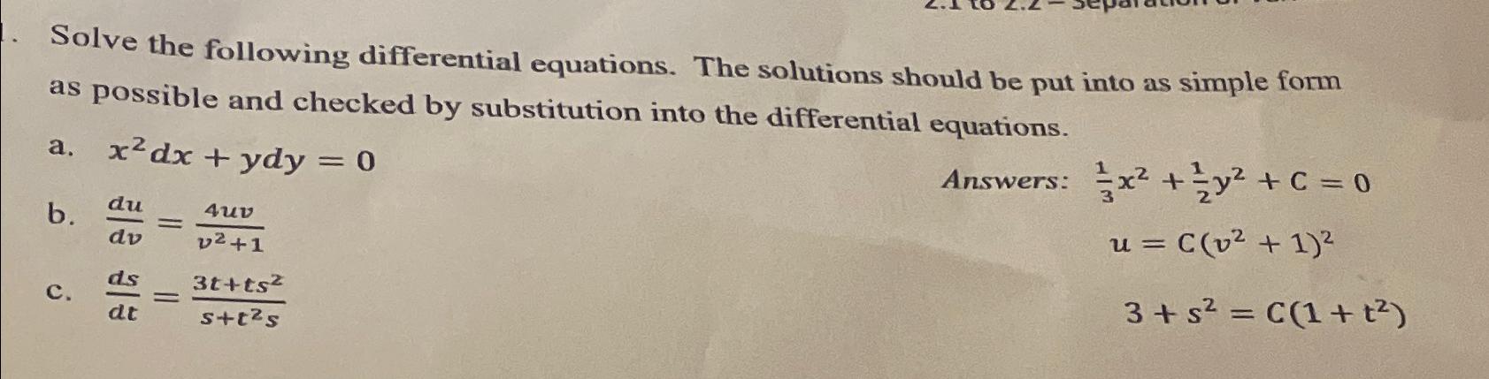 Solved Solve the following differential equations. The | Chegg.com