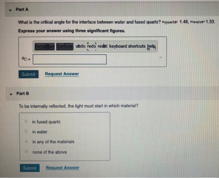 Solved Part A What is the critical angle for the interface