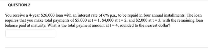 Solved QUESTION 2 You receive a 4-year $26,000 loan with an | Chegg.com