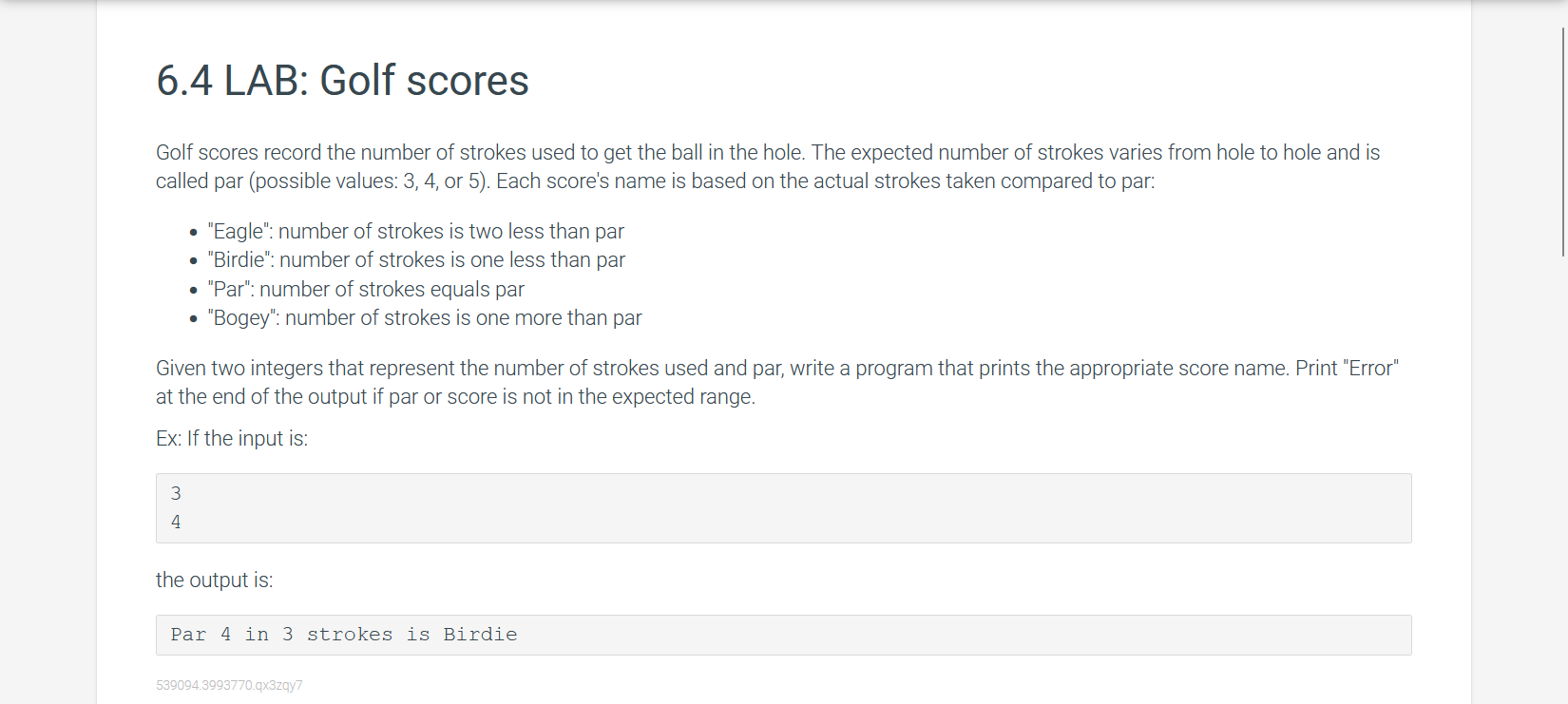 Solved 6.4 ﻿LAB: Golf scoresGolf scores record the number of | Chegg.com