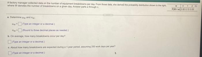 Solved A factory manager collected data on the number of | Chegg.com