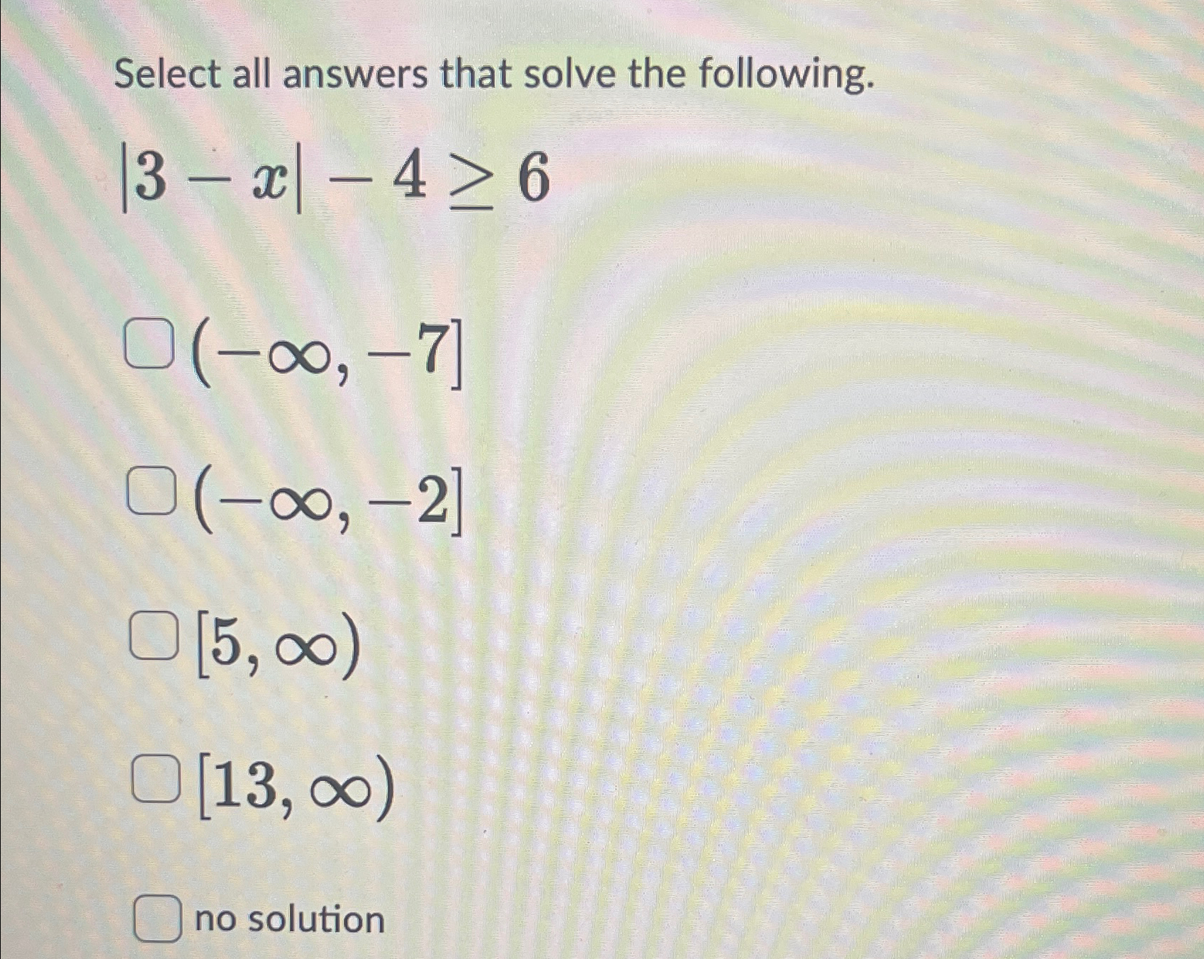 Solved Select all answers that solve the | Chegg.com