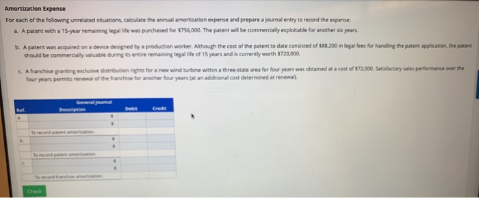 Solved Amortization Expense For Each Of The Following 9976