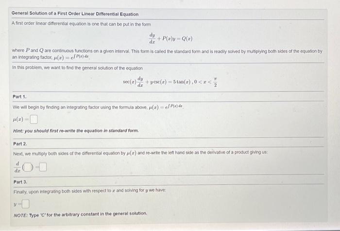 Solved der General Solution of a First Order Linear | Chegg.com