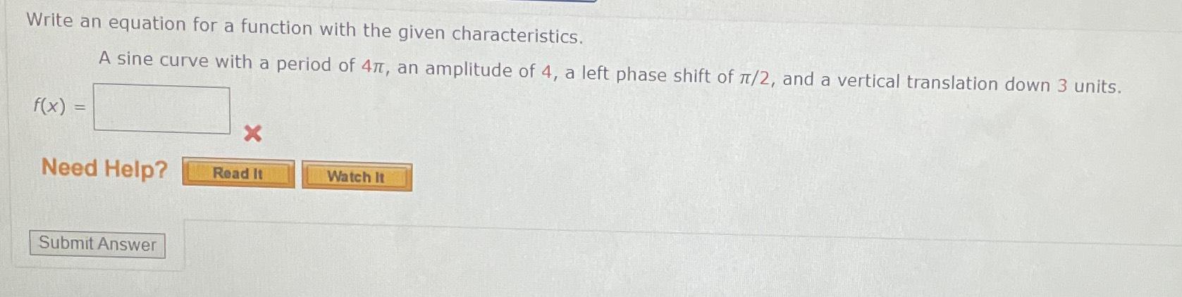 Solved Write an equation for a function with the given | Chegg.com