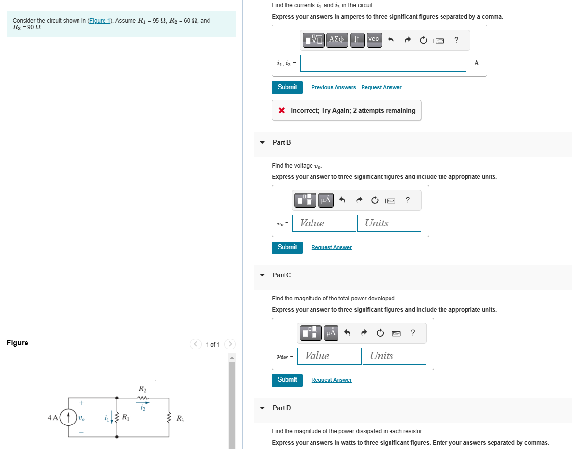 Solved Find the currents i1 ﻿and i2 in ﻿the circuit.Consider | Chegg.com