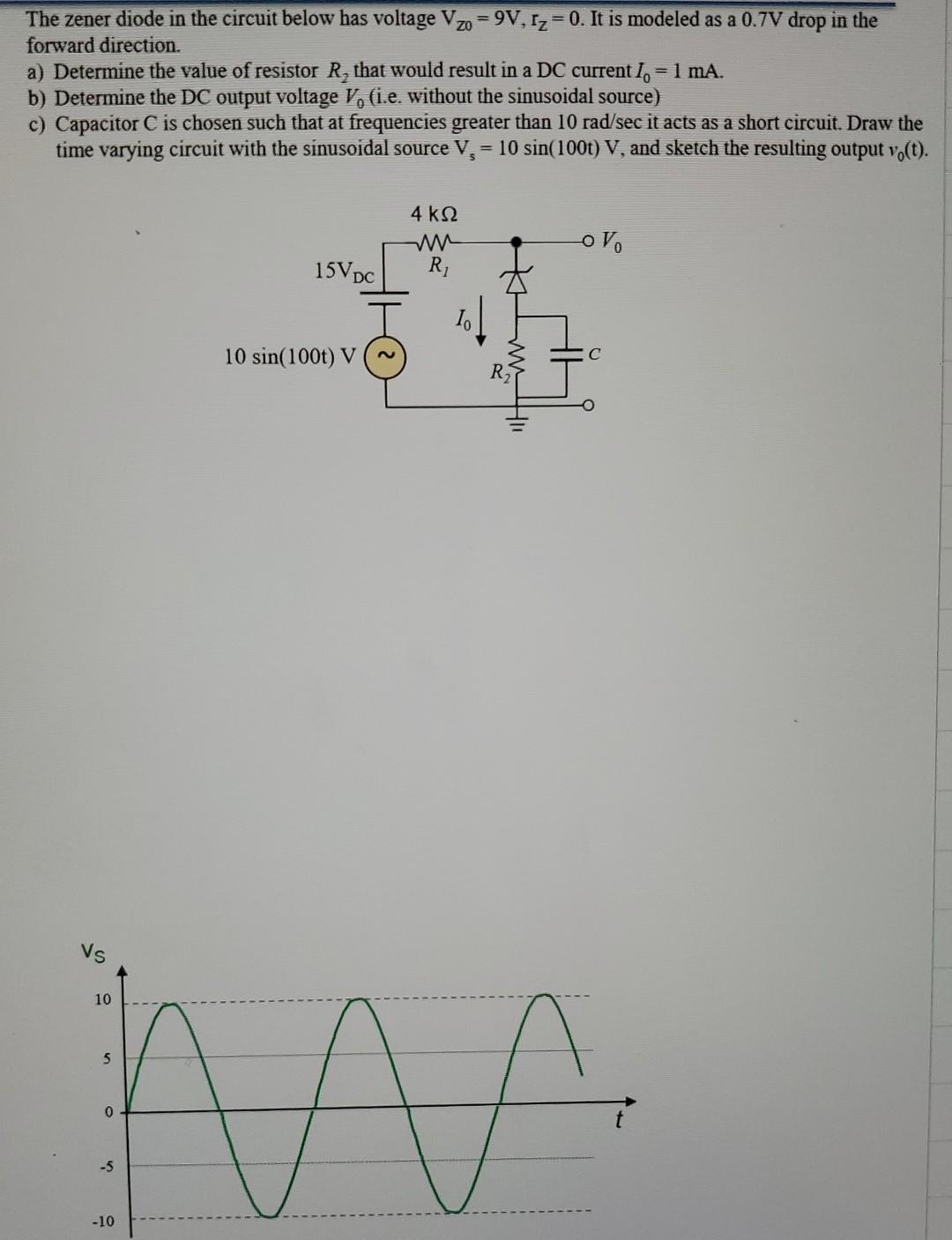 Solved The Zener Diode In The Circuit Below Has Voltage | Chegg.com