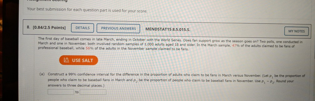 Solved Your best submission for each question part is used | Chegg.com