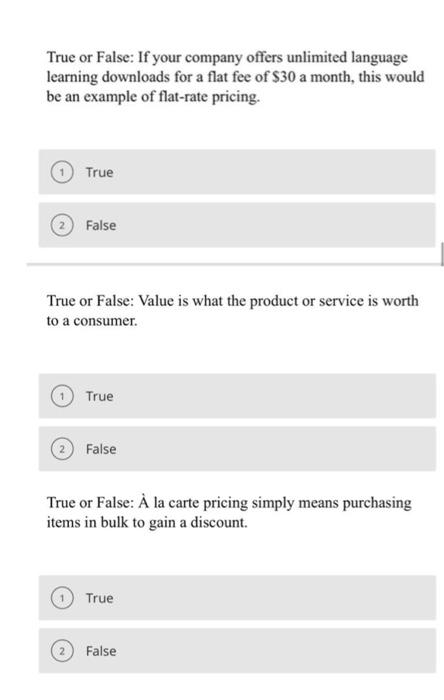 Solved 1. All one part True or False: Price and value are | Chegg.com
