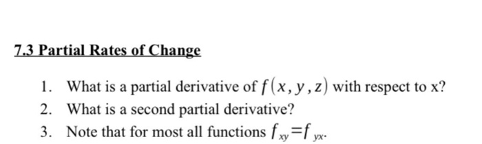Solved 7.3 Partial Rates of Change 1. What is a partial | Chegg.com