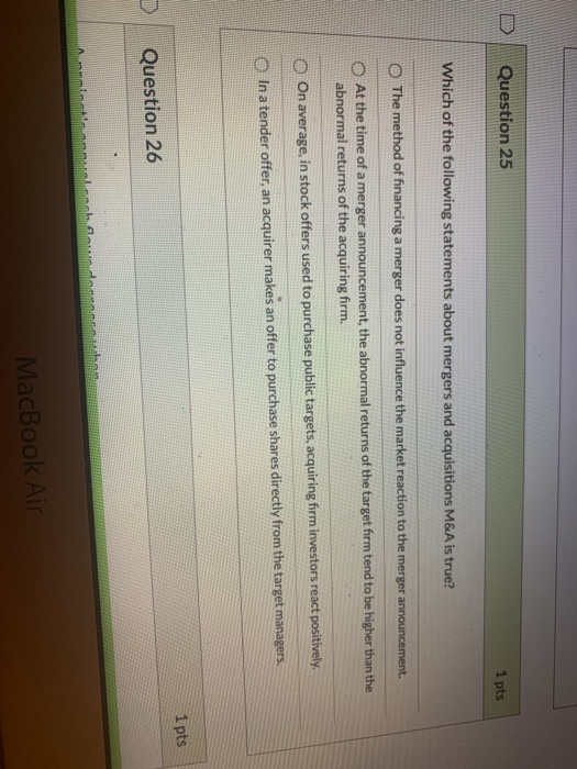 Solved 1 pts D Question 25 Which of the following statements | Chegg.com