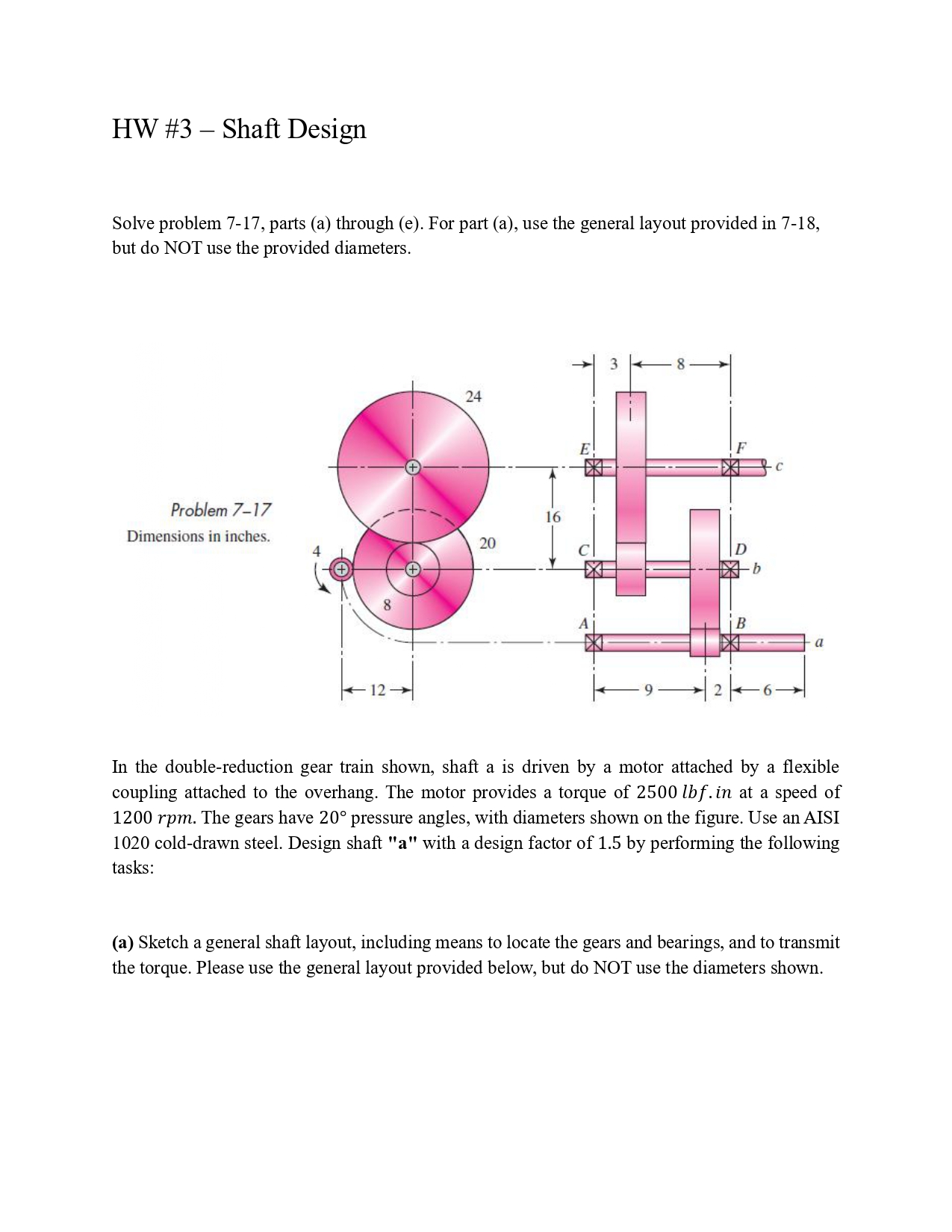 Shaft Design Problem HW \#3 - Shaft Design Solve problem 7-17, parts (a) | Chegg.com