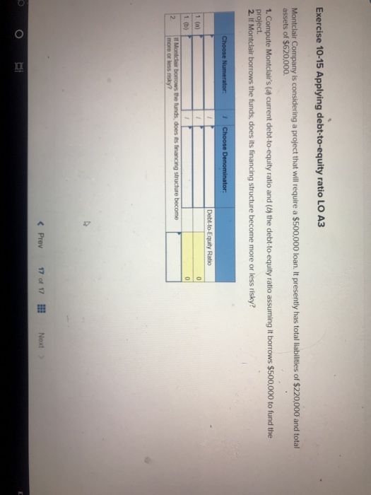 Solved Exercise 10-15 Applying Debt-to-equity Ratio LO A3 | Chegg.com