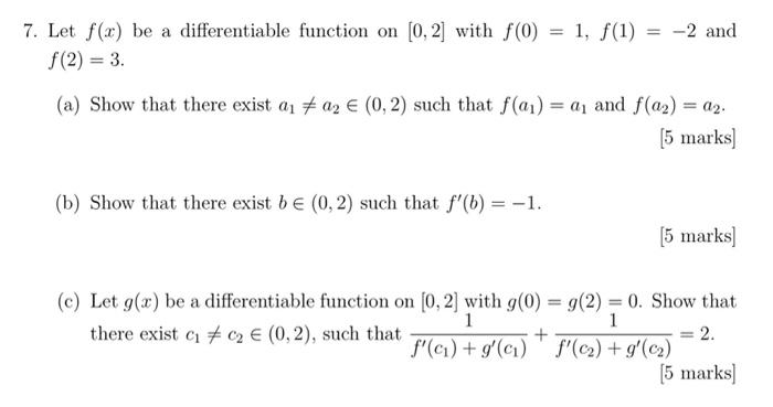 Solved 7 Let F X Be A Differentiable Function On [0 2]