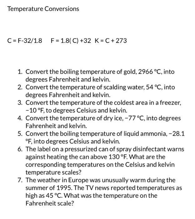 Solved Use the formula C = CF (F-32) for conversion between