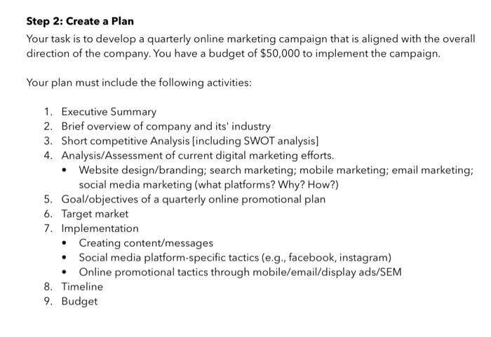 Solved Step 2: Create a Plan Your task is to develop a | Chegg.com