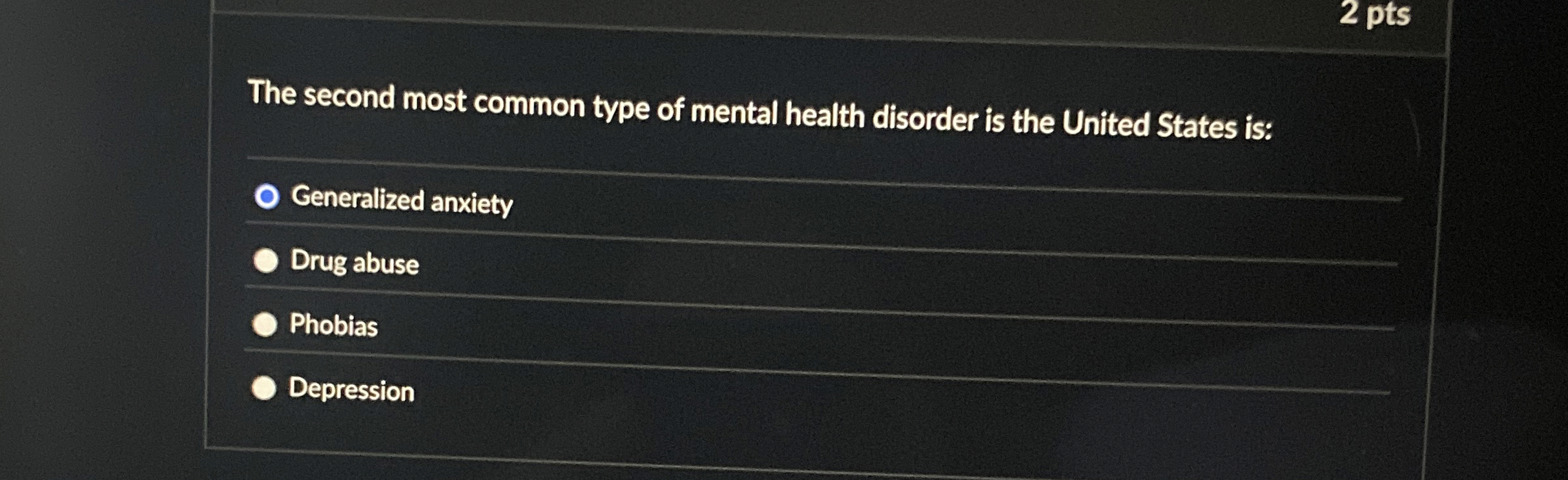 Solved The second most common type of mental health disorder | Chegg.com