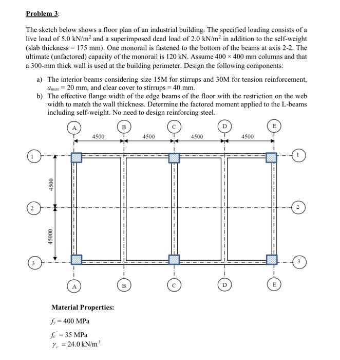 Solved Problem 3: The sketch below shows a floor plan of an | Chegg.com