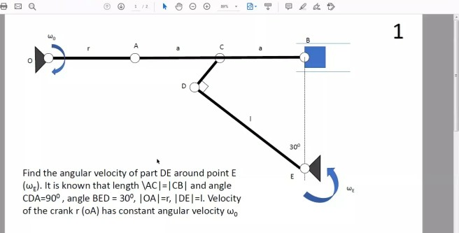 Solved O 1 Wa B 30° E WE Find The Angular Velocity Of Part | Chegg.com