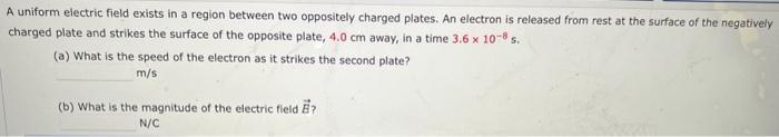 Solved A uniform electric field exists in a region between | Chegg.com